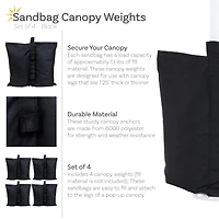 Sunnydaze Decor Polyester Sandbag Canopy Weights - Fillable Canopy Anchors - Easy to Attach - Set of 4 - Black