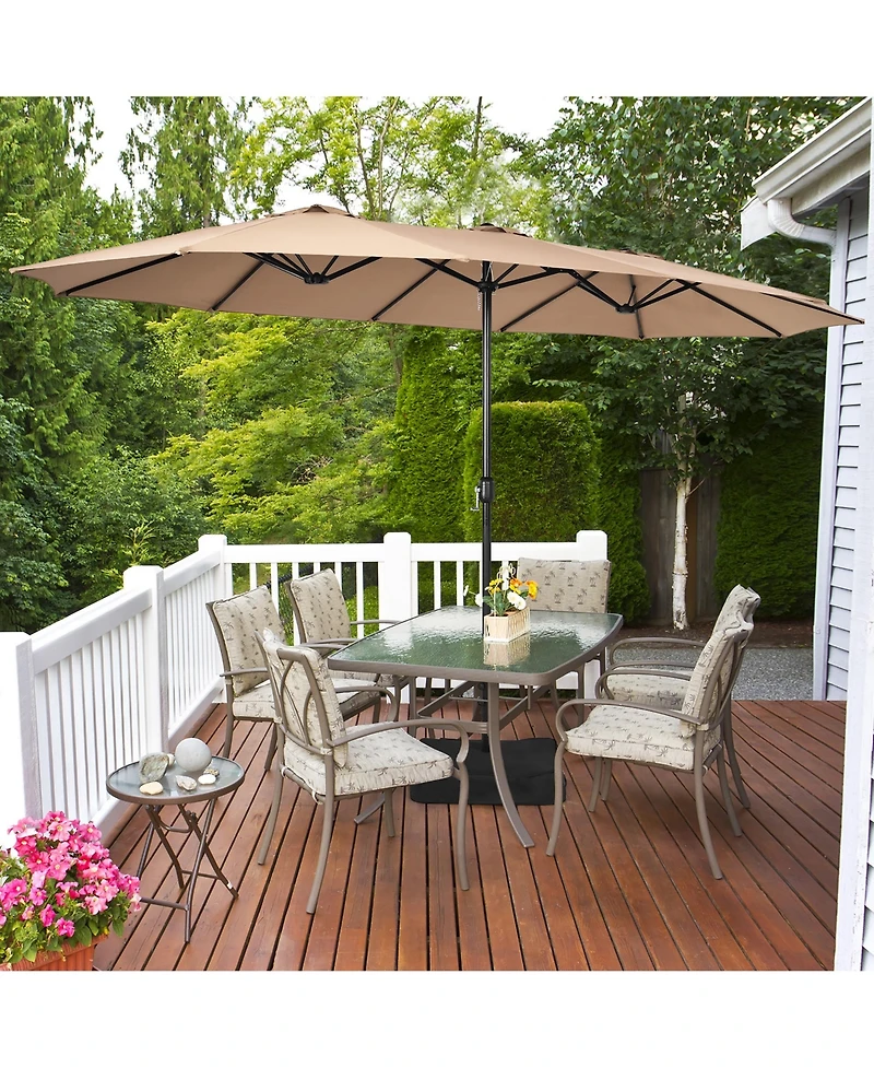 Costway 15FT Double-Sided Twin Patio Umbrella Outdoor Market W/ Crank & Base