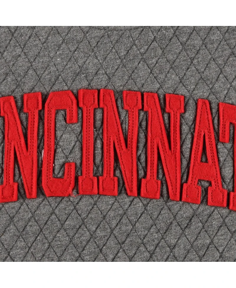 Women's Pressbox Heather Charcoal Cincinnati Bearcats Moose Quilted Pullover Sweatshirt