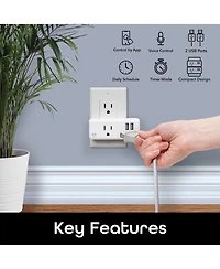 Geeni Switch + Charge Multi Port Smart Wi-Fi Plug with 2 Usb Ports, Energy Saving Outlet with Power Monitoring and App Control, Compatible with Alexa