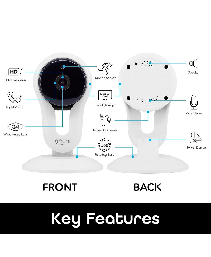 Geeni Aware 1080p Indoor Smart Home Security Camera with 2-Way Talk, Night Vision and Motion Alerts, Works with Alexa and Google Home, No Hub Required