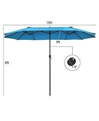 15FT Patio Double-Sided Umbrella Crank Outdoor Garden Market Sun Shade