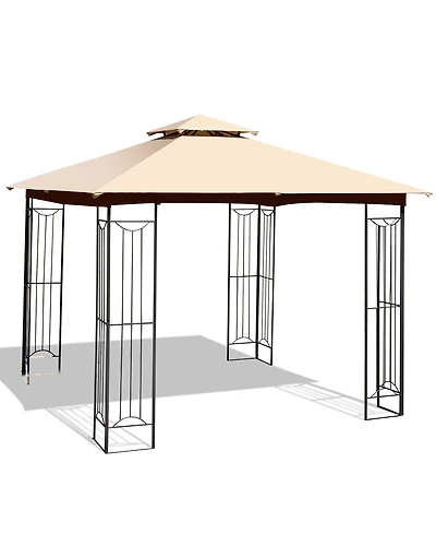 10' x 10' Patio Canopy Gazebo Outdoor 2-Tier Steel Tent Heavy-Duty L-Shaped