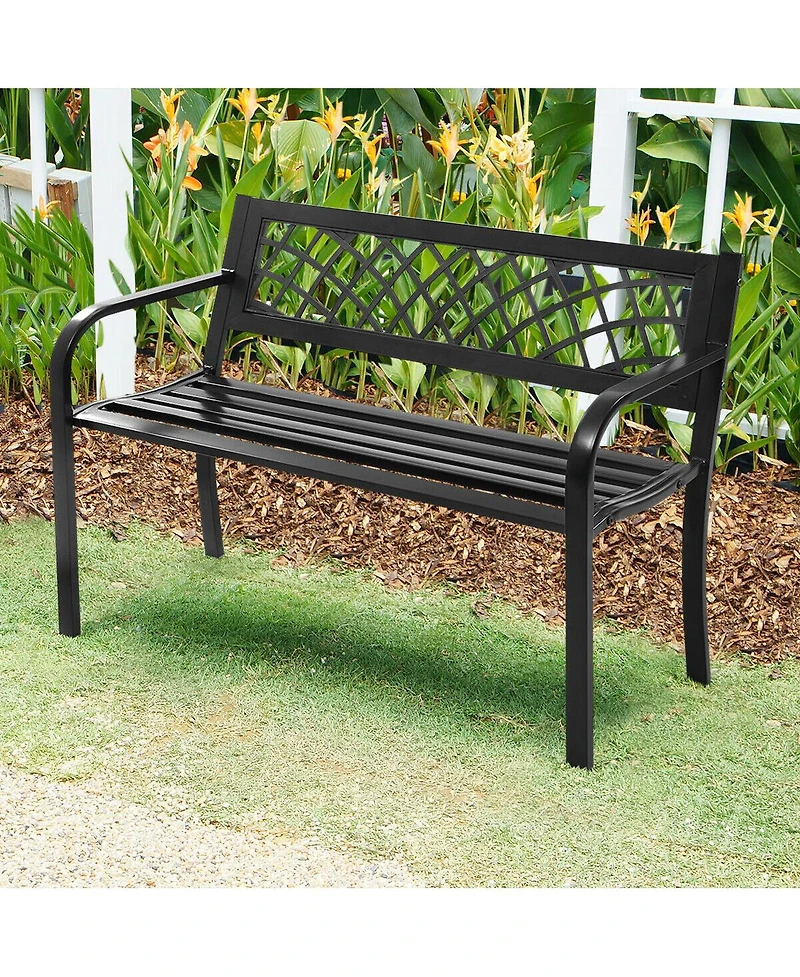 Costway Patio Park Garden Bench Porch Path Chair Outdoor Deck Steel Frame