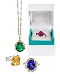Effy Limited Edition Emerald (4-1/4 ct. t.w.) & Diamond (1/3 ct. t.w.) Pear Halo 18" Pendant in 14k Gold
