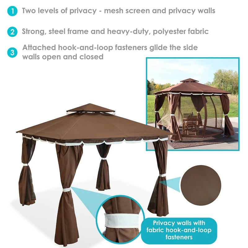 Soft Top Rectangle Patio Gazebo with Screens and Privacy Walls for Backyard