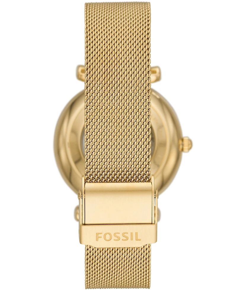 Fossil Women's Carlie Automatic Gold-Tone Stainless Steel Mesh Watch, 35mm