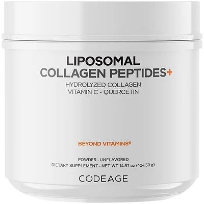 Codeage Liposomal Collagen Peptides Powder + Vitamin C & Quercetin Phytosome, Phospholipid Complex, Grass-Fed Pasture-Raised Hydrolyzed Collagen Type