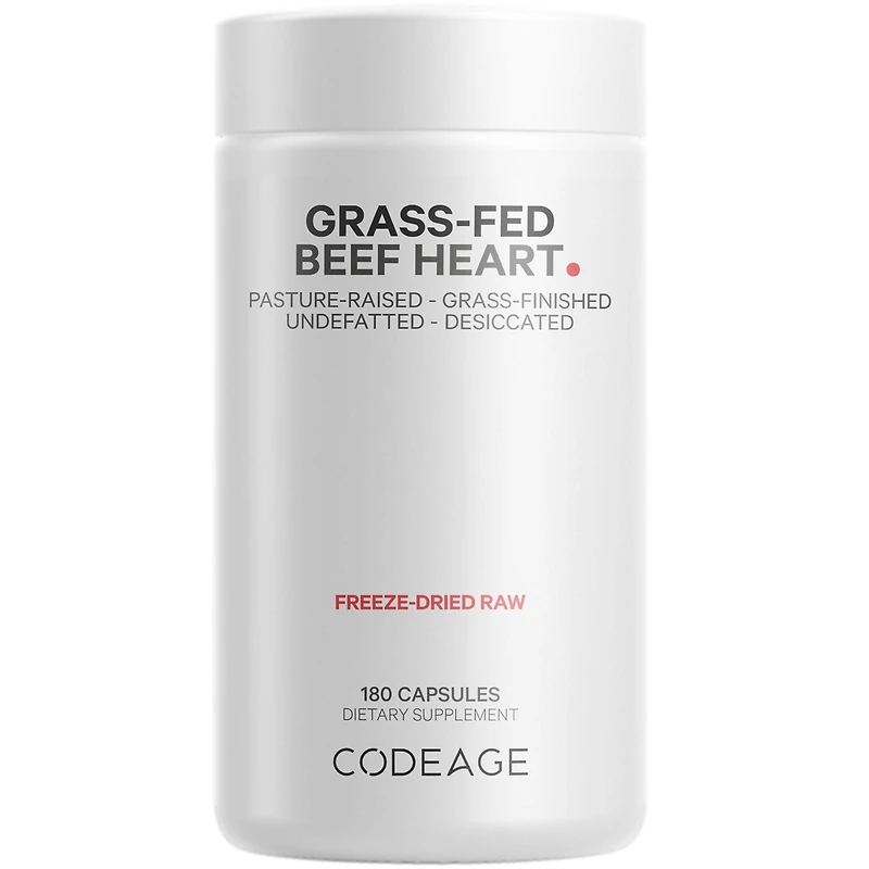 Codeage Grass Fed Beef Heart Supplement - Freeze Dried, Non-Defatted, Desiccated Beef Heart Glandular Supplements - Bovine Meat & Liver Pills