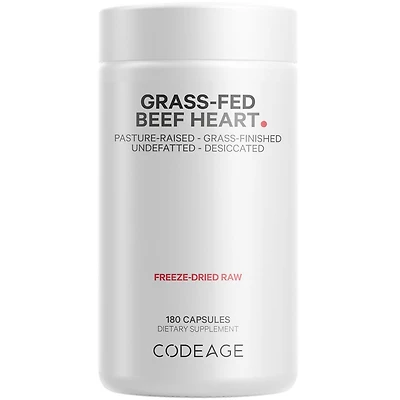 Codeage Grass Fed Beef Heart Supplement - Freeze Dried, Non-Defatted, Desiccated Beef Heart Glandular Supplements - Bovine Meat & Liver Pills