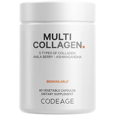 Codeage Multi Collagen Peptides Protein Capsules, 5 Collagen Types, Grass-Fed & Hydrolyzed Bovine Collagen Pills Supplement, Ashwagandha, Amla Berry V