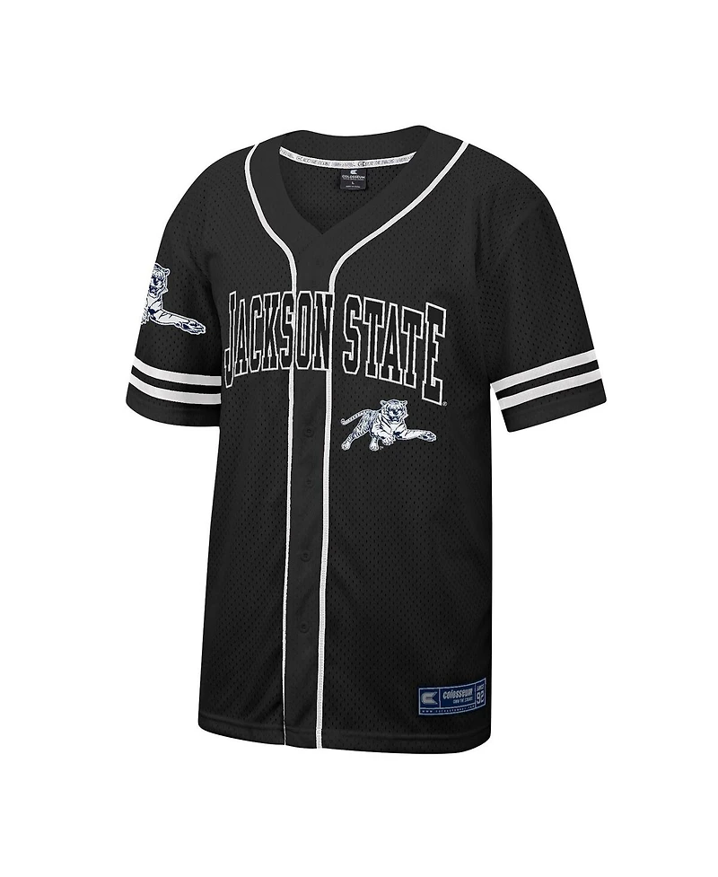 Men's Colosseum Black Jackson State Tigers Free Spirited Mesh Button-Up Baseball Jersey