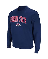 Men's Colosseum Navy Fresno State Bulldogs Arch and Logo Tackle Twill Pullover Sweatshirt