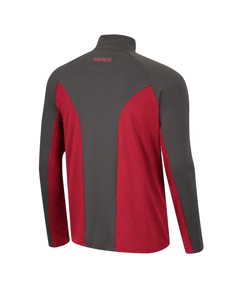 Men's Colosseum Crimson, Charcoal Oklahoma Sooners Two Yutes Raglan Quarter-Zip Windshirt