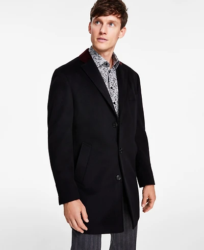 Tallia Men Wool Blend Overcoats with Contrast Velvet Top Collar