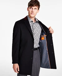 Tallia Men Wool Blend Overcoats with Contrast Velvet Top Collar