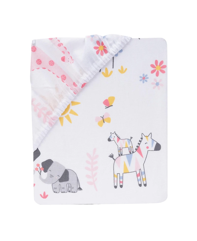 Lambs & Ivy Jazzy Jungle 100% Cotton Safari Baby Fitted Crib Sheet - White