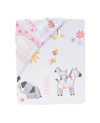 Lambs & Ivy Jazzy Jungle 100% Cotton Safari Baby Fitted Crib Sheet - White