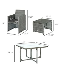 Outsunny 9-Piece Outdoor Pe Rattan Wicker Patio Dining Set, Cushions, 4 Armchairs, 2 Easy-Store Ottoman Footrests, 1 Tempered Glass Center Coffee Tabl