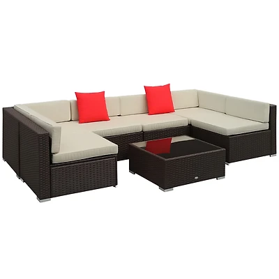 Outsunny 7-Piece Patio Furniture Sets Outdoor Wicker Conversation Sets All Weather Pe Rattan Sectional sofa set with Cushions & Tempered Glass Desktop
