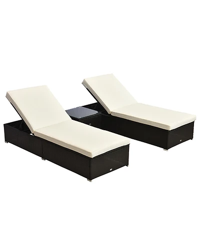 Outsunny Wicker Patio Lounge Chair Set, Outdoor Chaise Lounge Sets w/ 5-Level Angles Adjust Backrest, Thick Cushions, & Matching Table, for Pool Side,