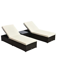 Outsunny Wicker Patio Lounge Chair Set, Outdoor Chaise Lounge Sets w/ 5-Level Angles Adjust Backrest, Thick Cushions, & Matching Table, for Pool Side,