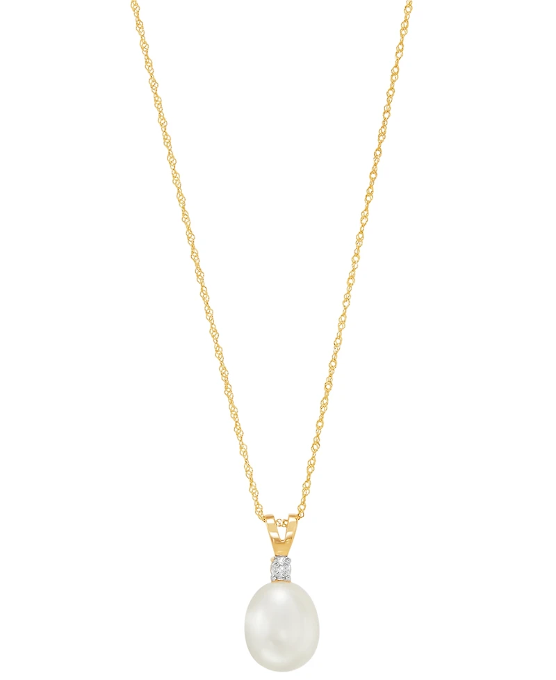 Cultured Freshwater Pearl (8mm) and Diamond Accent Pendant Necklace in 14k Gold