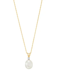 Cultured Freshwater Pearl (8mm) and Diamond Accent Pendant Necklace in 14k Gold