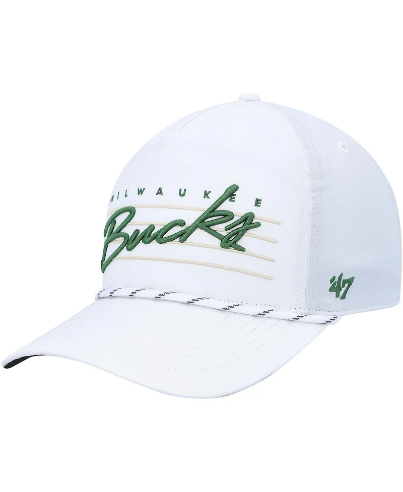 Men's '47 Brand White Milwaukee Bucks Downburst Hitch Snapback Hat