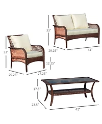 Outsunny 4-Piece Outdoor Rat Sofa Conversation Set w/ Chairs & Table,