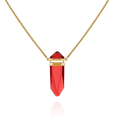 Vince Camuto Imitation Red Siam Epoxy Pendant Gold-Tone Long Chain Statement Necklace