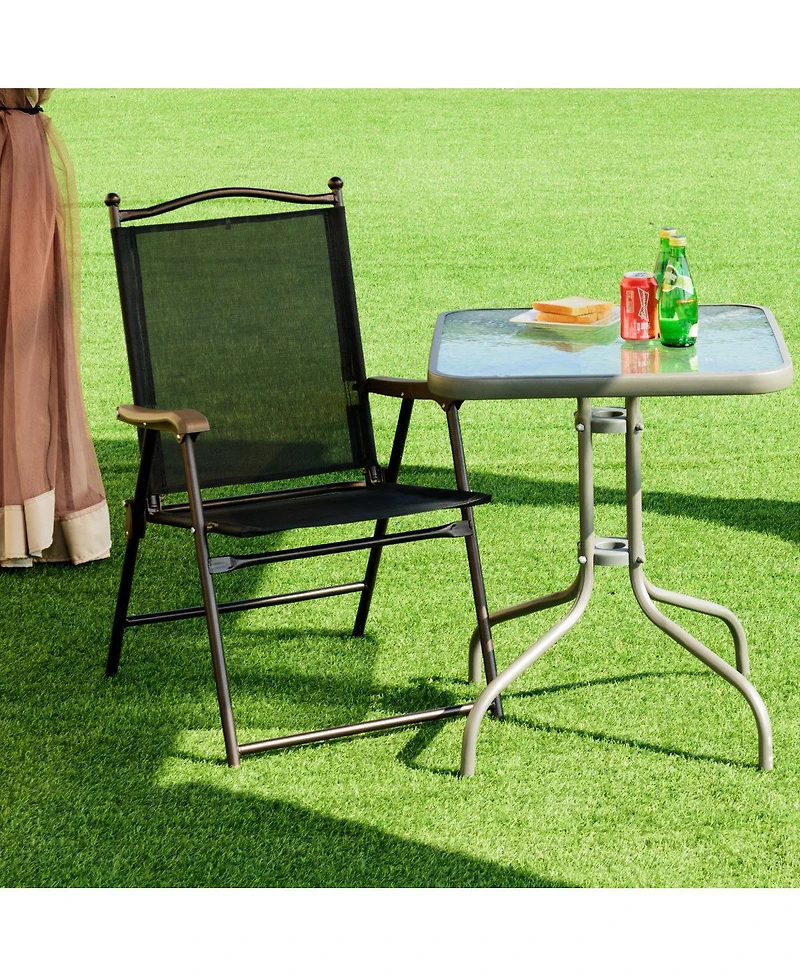 Costway Set of 2 Patio Folding Sling Back Chairs Camping Deck Garden Beach