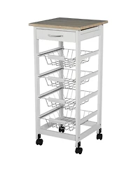 Homcom 32.25" Wood Rolling Kitchen Storage Cart on 360° Swivel Wheels, White