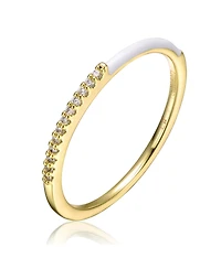 Ra Young Adults/Teens 14k Yellow Gold Plated with Cubic Zirconia White Enamel Half & Slim Stacking Ring