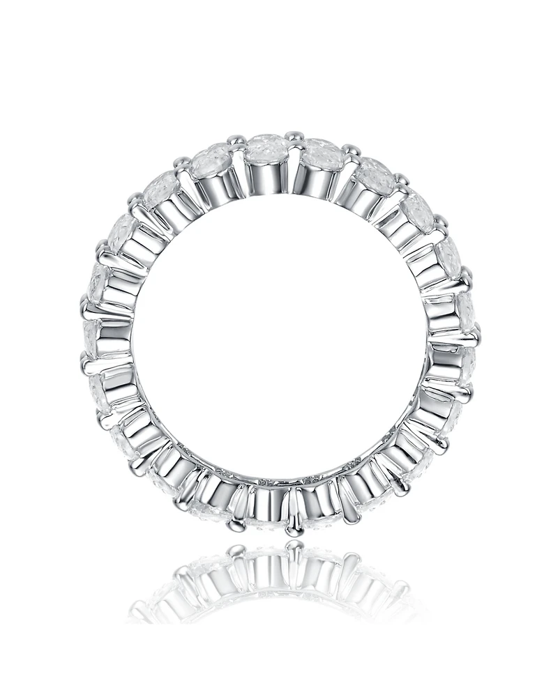 Ra White Gold Plated Oval Cubic Zirconia Band Ring