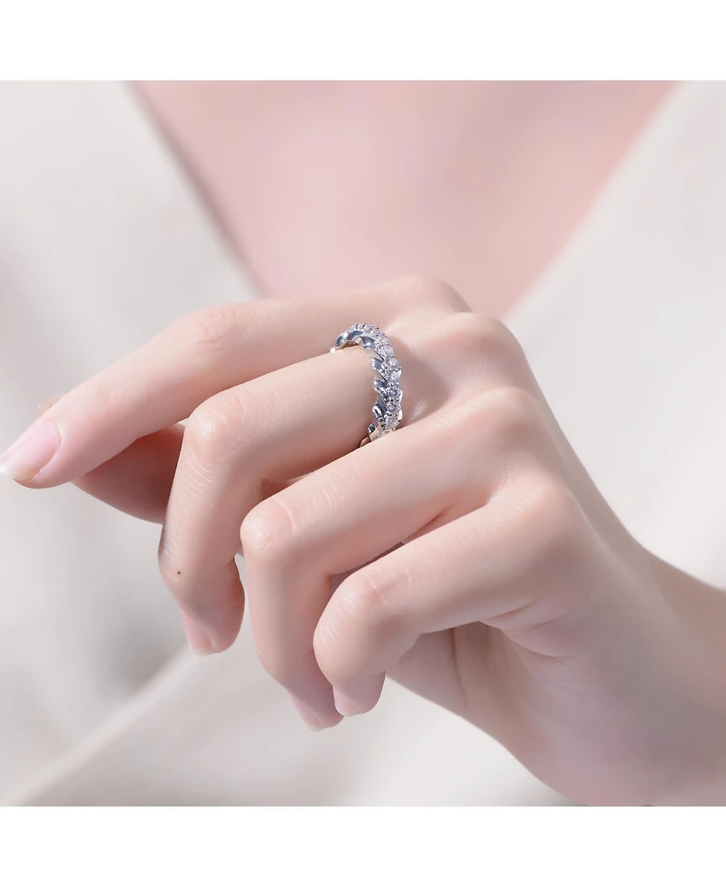 Ra White Gold Plated Oval Cubic Zirconia Band Ring
