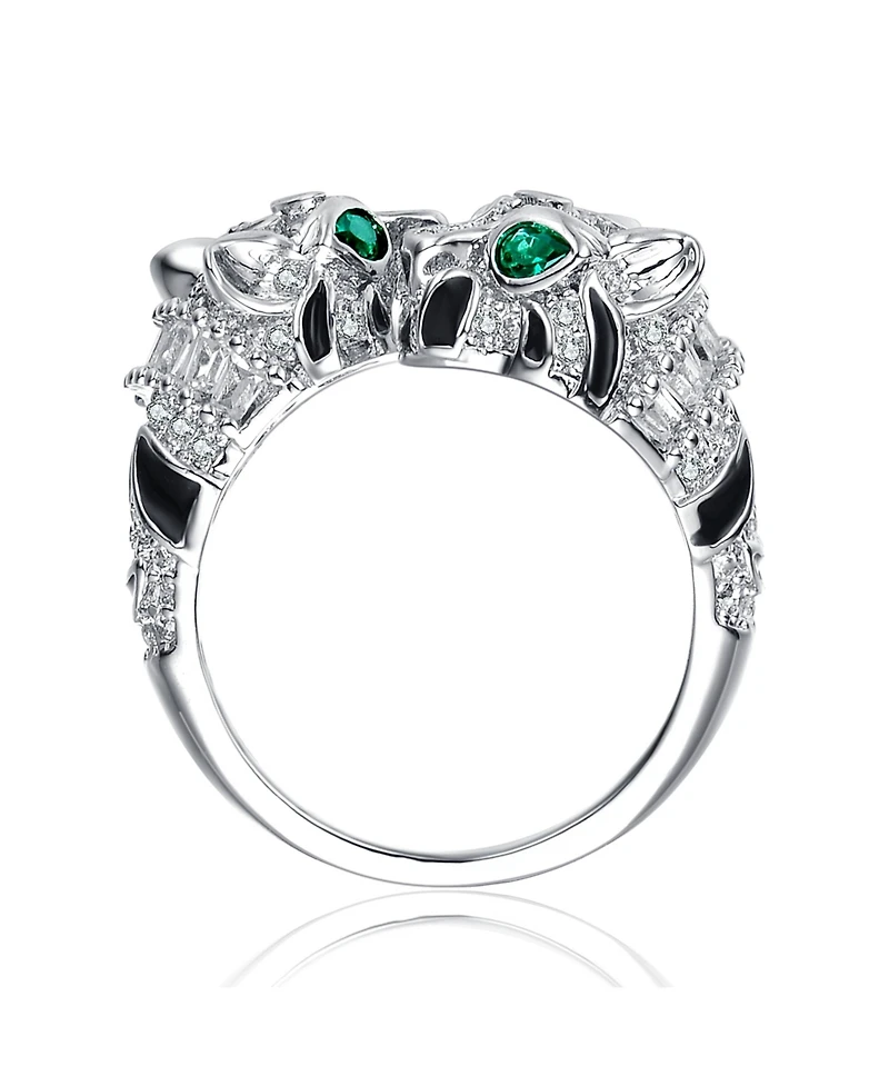 Ra Cubic Zirconia White Gold Plated Panther Bypass Ring