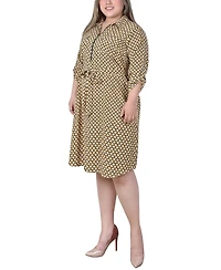 Ny Collection Plus Size 3/4 Roll Tab Sleeve Zippered Shirt Dress