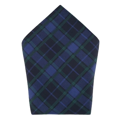 Trafalgar Men's Ives Green and Navy Blackwatch Plaid Silk Pocket Square