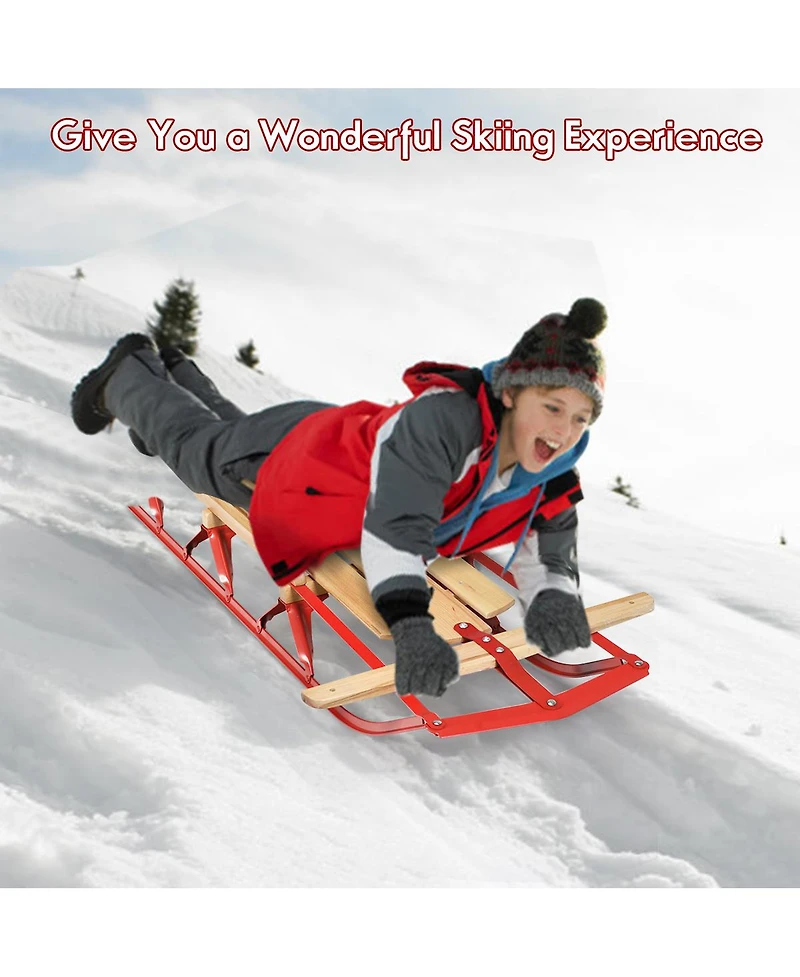 54''Kids Wooden Snow Sled Runners Steering