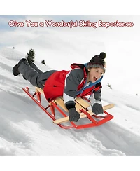 54''Kids Wooden Snow Sled Runners Steering