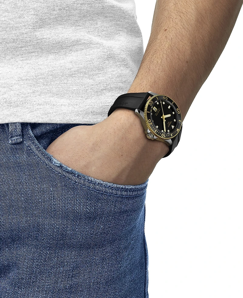 Tissot Men's Swiss Seastar 1000 Black Rubber Strap Watch 40mm