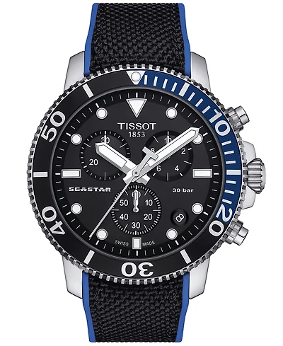 Tissot Men's Swiss Chronograph Seastar 1000 Black Textile Strap Watch 46mm
