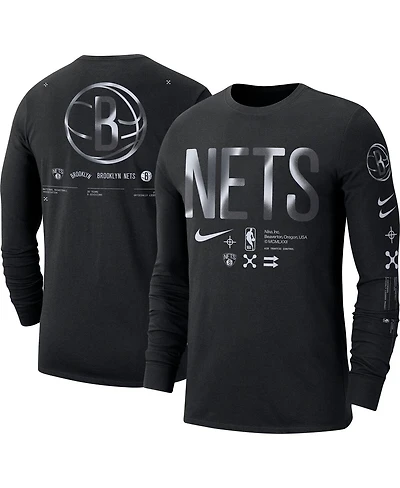 Men's Nike Black Brooklyn Nets Essential Air Traffic Control Long Sleeve T-shirt