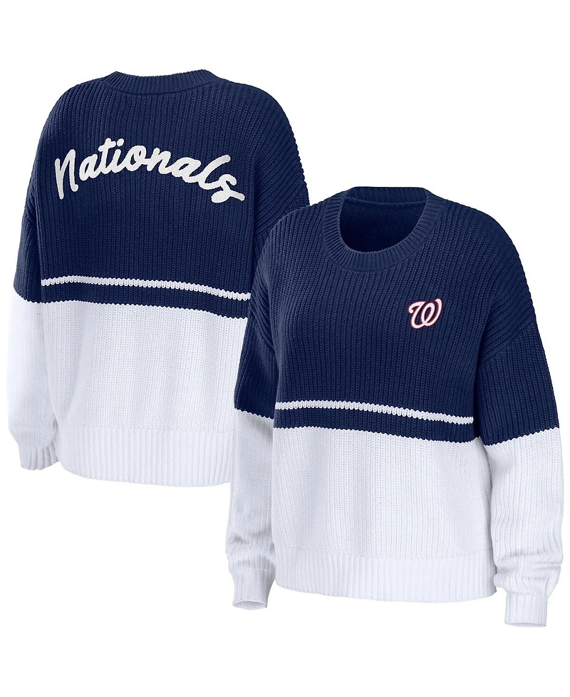 Women's Wear by Erin Andrews Navy, White Washington Nationals Chunky Pullover Sweater