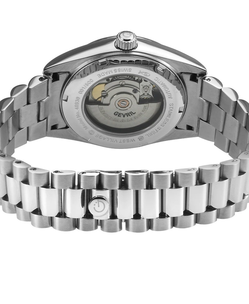 Gevril Men's West Village Swiss Automatic Silver-Tone Stainless Steel Bracelet Watch 40mm