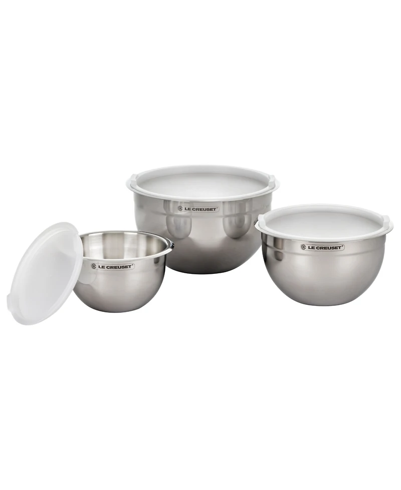 Le Creuset Set of 3 Stainless Steel Mixing Bowls with Lids