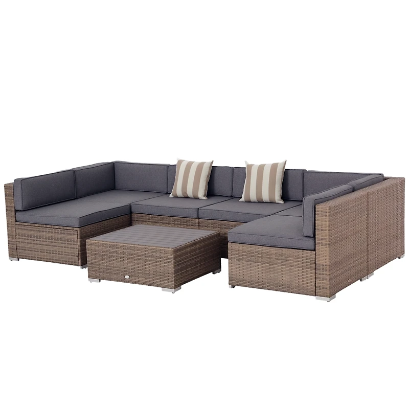 Outsunny 7-Piece Patio Furniture Sets Outdoor Wicker Conversation Sets All Weather Pe Rattan Sectional sofa set with Cushions & Slat Plastic Wood Tabl
