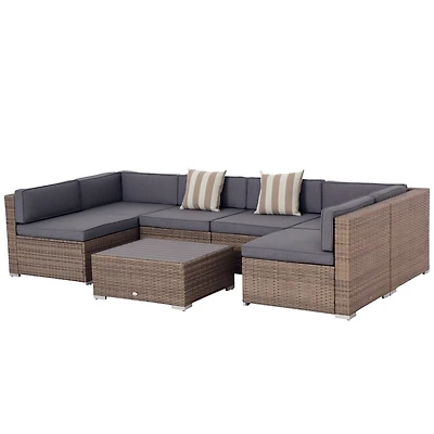 Outsunny 7-Piece Patio Furniture Sets Outdoor Wicker Conversation Sets All Weather Pe Rattan Sectional sofa set with Cushions & Slat Plastic Wood Tabl