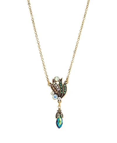 2028 Glass Multi Ab Petal Pendant Necklace
